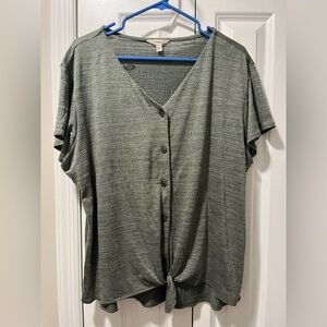 Green V-Neck Button Down Shirt